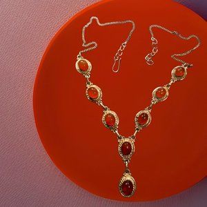 925 Silver Plated Necklace with Carnelian Gemstone